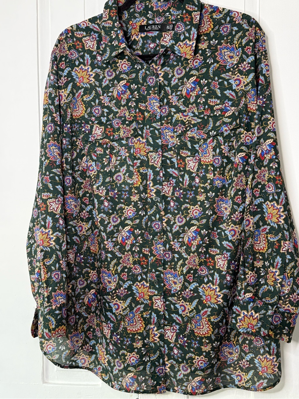 Lauren Ralph Lauren Green Paisley Cotton Button Down Shirt - 2X